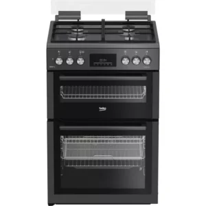 BEKO ANTHRACITE PRO 60CM DUAL FUEL COOKER-4 BURNERS-TWIN CAVITY-GRILL-AIRFRY MODE-GLASS LID-EX DISPLAY
