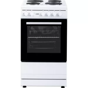 LOGIK WHITE 50CM ELECTRIC SOLID HOTPLATE COOKER-4 ZONES-GRILL-48L CAPACITY OVEN-EX DISPLAY