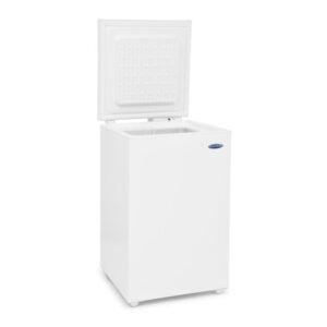ICEKING WHITE 97L CHEST FREEZER-OUTBUILDING SAFE-1 WIRE BASKET-COUNTER BALANCED LID-NEW BOXED