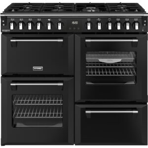 STOVES STERLING DELUXE BLACK 100CM DUAL FUEL COOKER-7 BURNERS INC WOK  BURNER-CAST IRON PAN SUPPORTS-4 OVENS-GRILL-EX DISPLAY-WOW