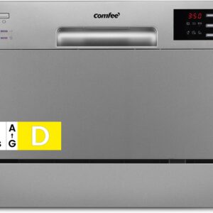 COMFEE SILVER COUNTER TOP DISHWASHER-6 PLACE SETTINGS-DELAY START-ECO WASH-QUICK WASH-EX DISPLAY