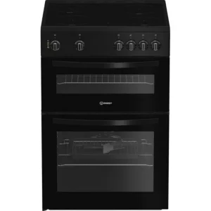 INDESIT BLACK 60CM ELECTRIC CERAMIC COOKER-4 ZONES-TWIN CAVITY-GRILL-69L FAN OVEN-EX DISPLAY