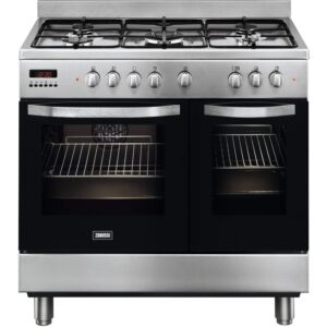 ZANUSSI S/S 90CM DUAL FUEL RANGE COOKER-5 BURNERS + WOK BURNER-2 OVENS-GRILL-EASY CLEAN-EX DISPLAY
