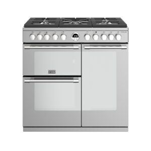 STOVES 90CM STERLING DUAL FUEL DELUXE RANGE COOKER-5 BURNERS INC WOK BURNER-CAST IRON PAN SUPPORTS-GRIDDLE-3 OVENS-GRILL-EX DISPLAY-WOW